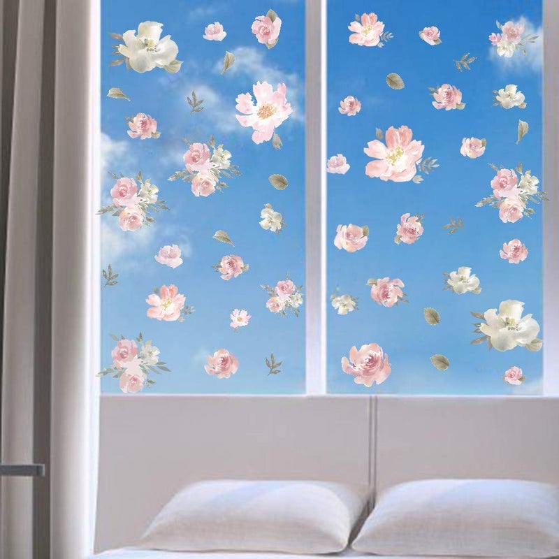 TOARTi Watercolor Pink Flowers Vinyl Wall Decal, Blooming Peony Floral Wall Sticker for Girls Bedroom Wedding Party Decoration (56pcs Colorful Flowers Wall Stickers) - Image 3